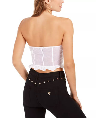 GUESS Women's Strapless Mesh Corset Top White Size Medium