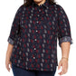 Tommy Hilfiger Women's Plus Size Polka Dot Heart Print Cotton Shirt Blue Size 3X