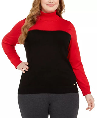 Calvin Klein Women's Colorblocked Turtleneck Sweater Red Size 1X