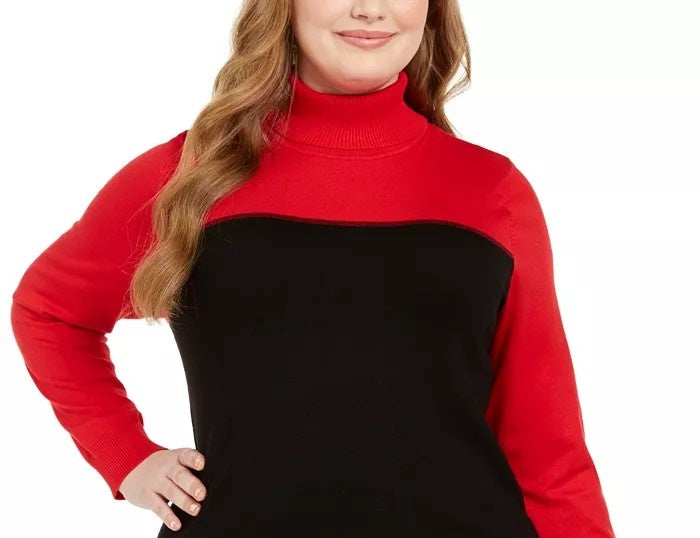 Calvin Klein Women's Colorblocked Turtleneck Sweater Red Size 1X