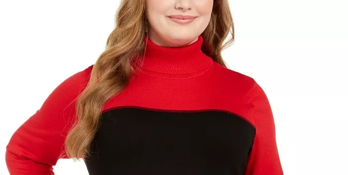 Calvin Klein Women's Colorblocked Turtleneck Sweater Red Size 1X