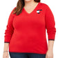 Tommy Hilfiger Women's Plus Cotton Heart Logo Sweater Red Size 2X