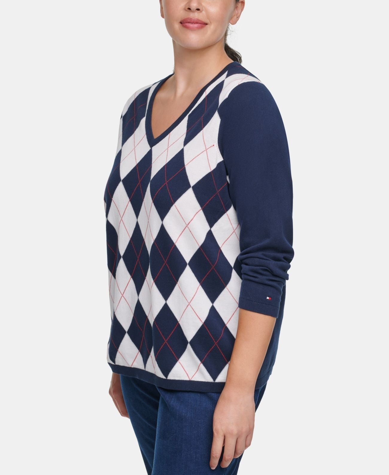 Tommy Hilfiger Women's Plus Size Ivy Cotton Argyle Sweater Blue Size 1X
