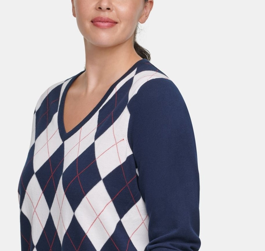 Tommy Hilfiger Women's Plus Size Ivy Cotton Argyle Sweater Blue Size 1X
