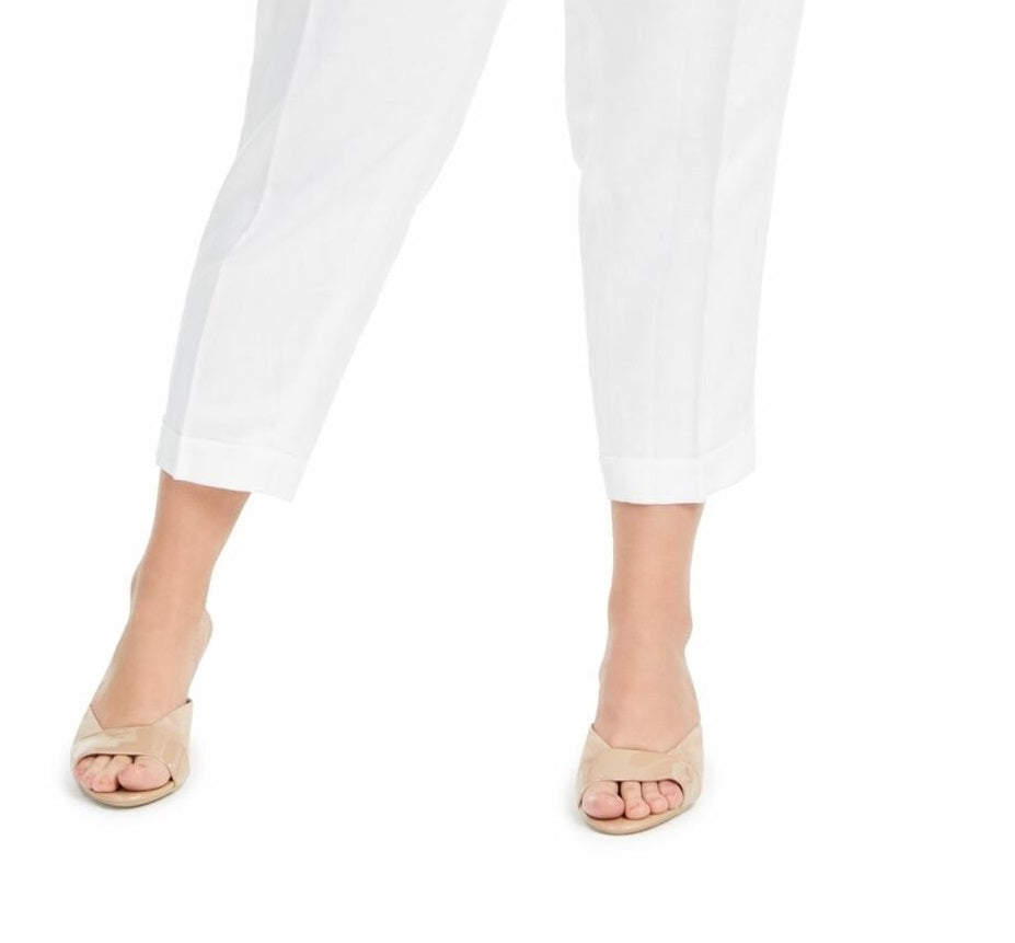 Calvin Klein Women's Plus Size Linen Slim-Ankle Pants White Size 20W