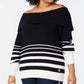 Tommy Hilfiger Women's Plus Size Striped OffTheShoulder Cotton Sweater Blue Size OX