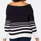 Tommy Hilfiger Women's Plus Size Striped OffTheShoulder Cotton Sweater Blue Size OX