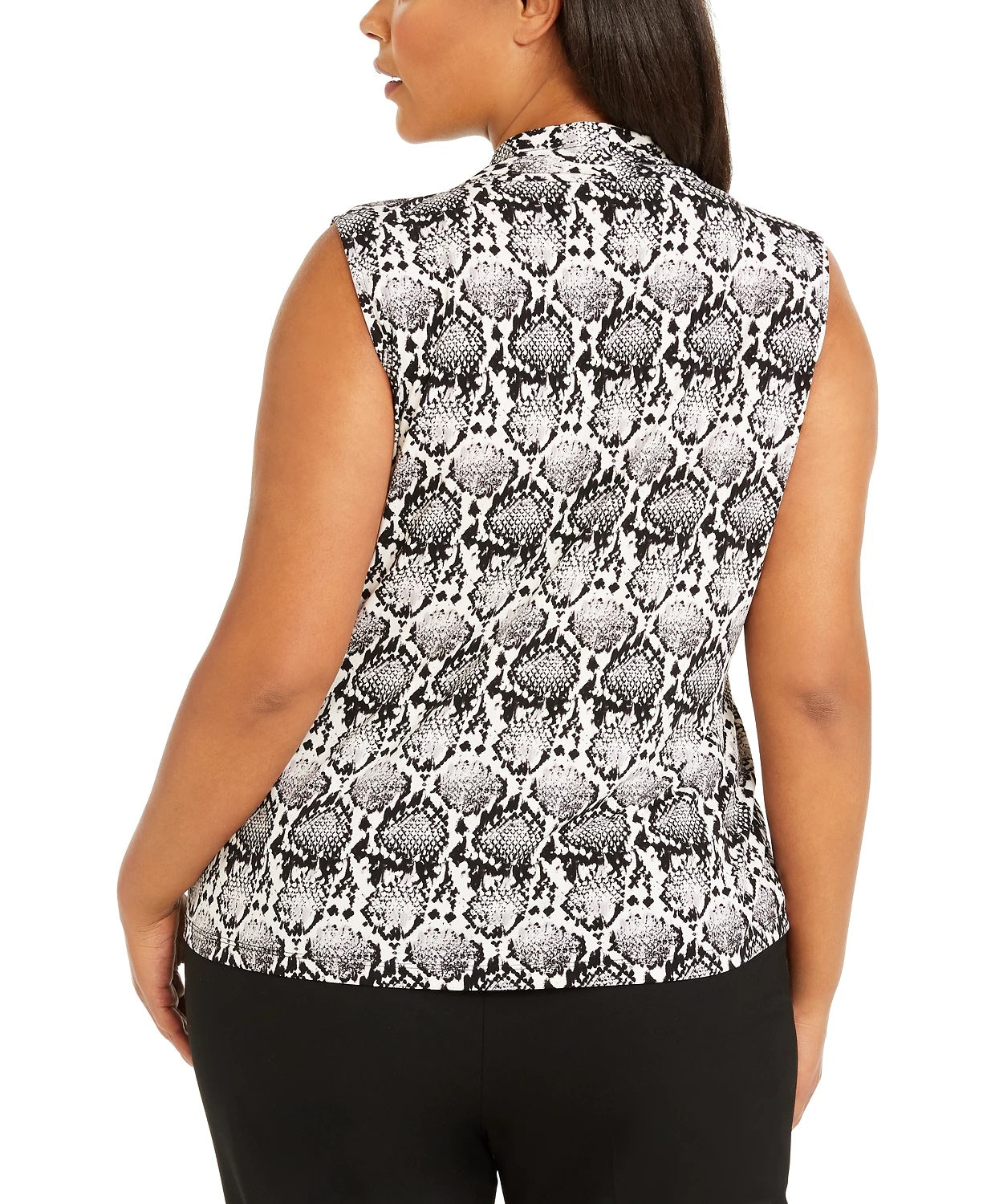 Calvin Klein Women's Plus Size Sleeveless Printed V-Neck Top Charcoal Size 1X