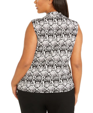 Calvin Klein Women's Plus Size Sleeveless Printed V-Neck Top Charcoal Size 1X
