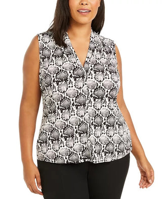 Calvin Klein Women's Plus Sleeveless Printed V Neck Top Charcoal Size 2X