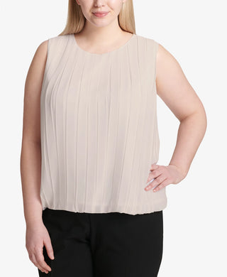 Calvin Klein Women's Plus Size Pleated Bubble Top Dark Beige Size 3X
