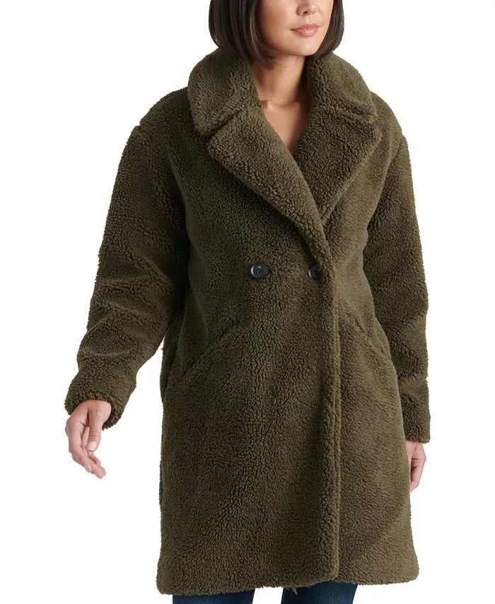 Lucky Brand Women's Teddy Fuzzy Double-Breasted Coat Green Size X-Large
