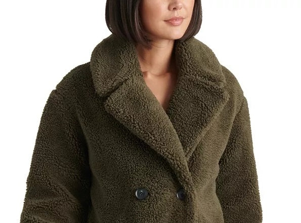 Lucky Brand Women's Teddy Fuzzy Double-Breasted Coat Green Size X-Large