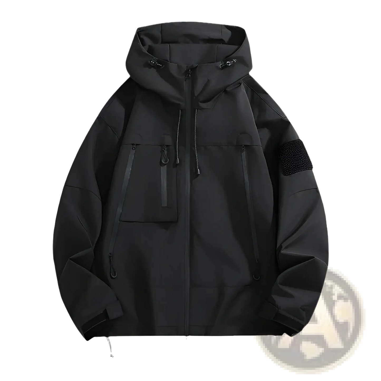 Tactical Hooded Shell Jacket with Sleeve Patch Details