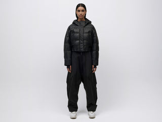 Cropped Leather Down Jacket - Black