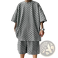 Textured Geometric Cotton Blend T-shirt and Shorts Set