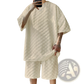 Textured Geometric Cotton Blend T-shirt and Shorts Set