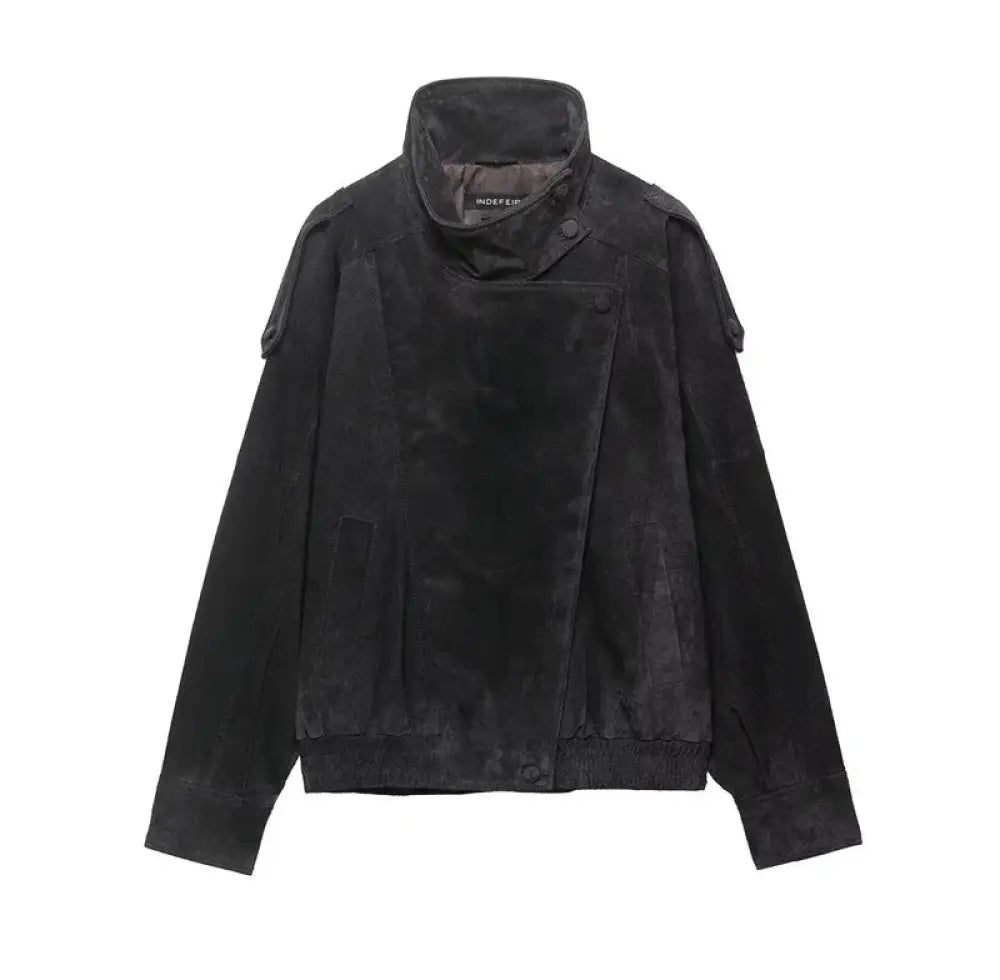 Women's Textured Black Suede Moto Biker Jacket