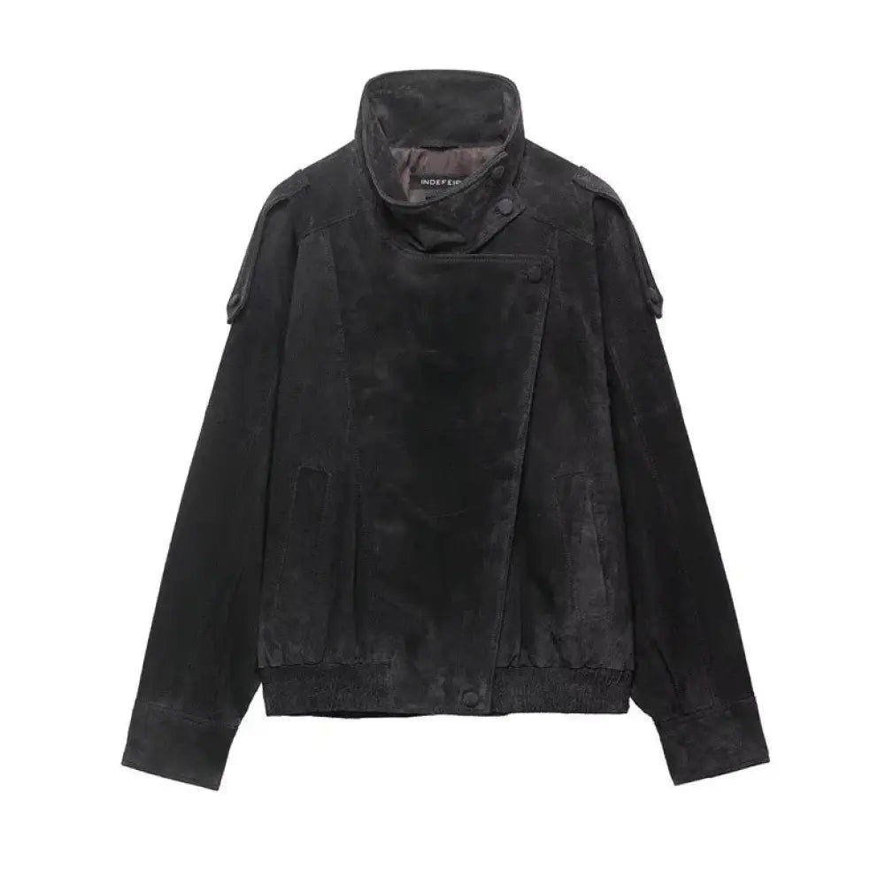 Women's Textured Black Suede Moto Biker Jacket