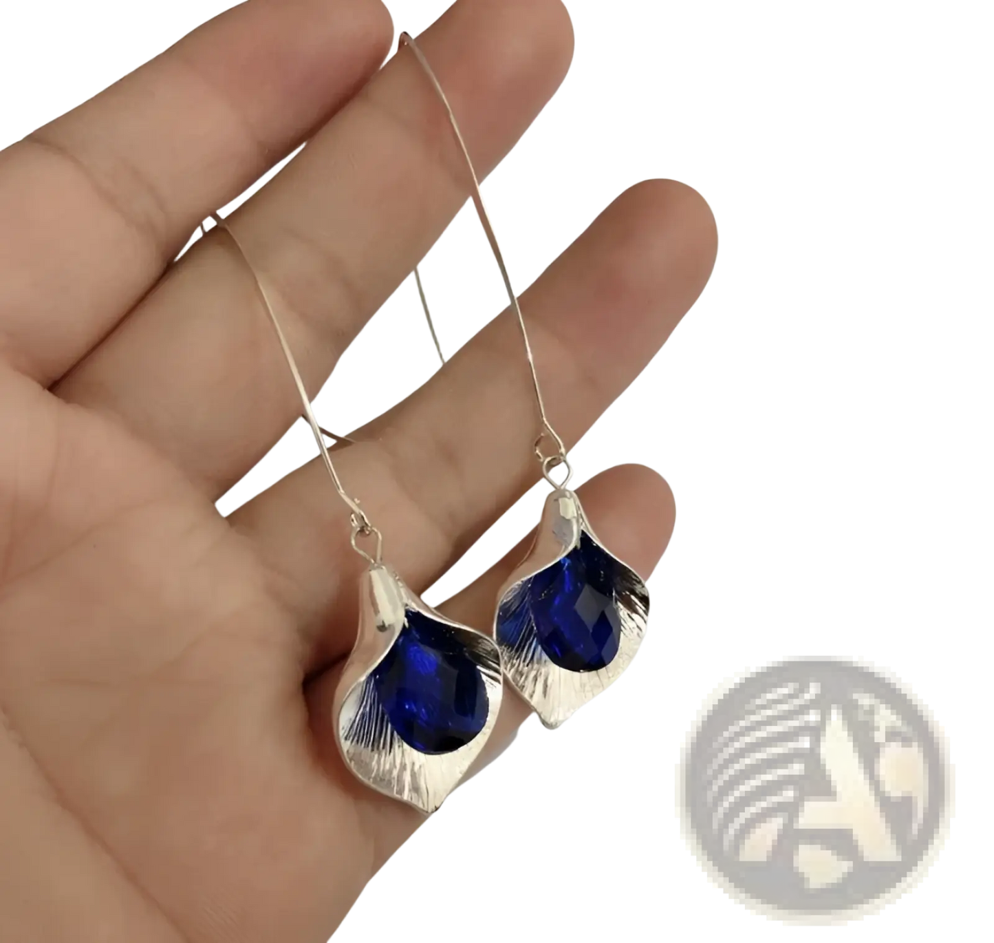 Textured Silver Orchid Crystal Drop Earrings