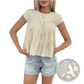 Tiered Striped Ruffle Hem Blouse in Beige