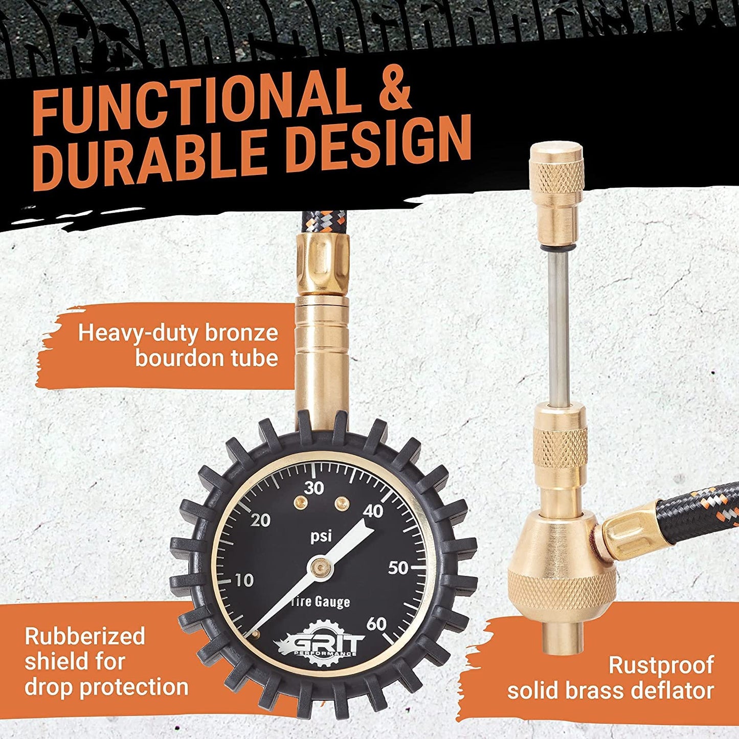 Tire Pressure Gauge (0-60 PSI) Heavy Duty, with Custom Foam Case, Chrome Caps & Valve Core Repair Tool, Rapid Air Pressure Gauge, Tire Deflators Offroad Accessories, 4x4 Tires