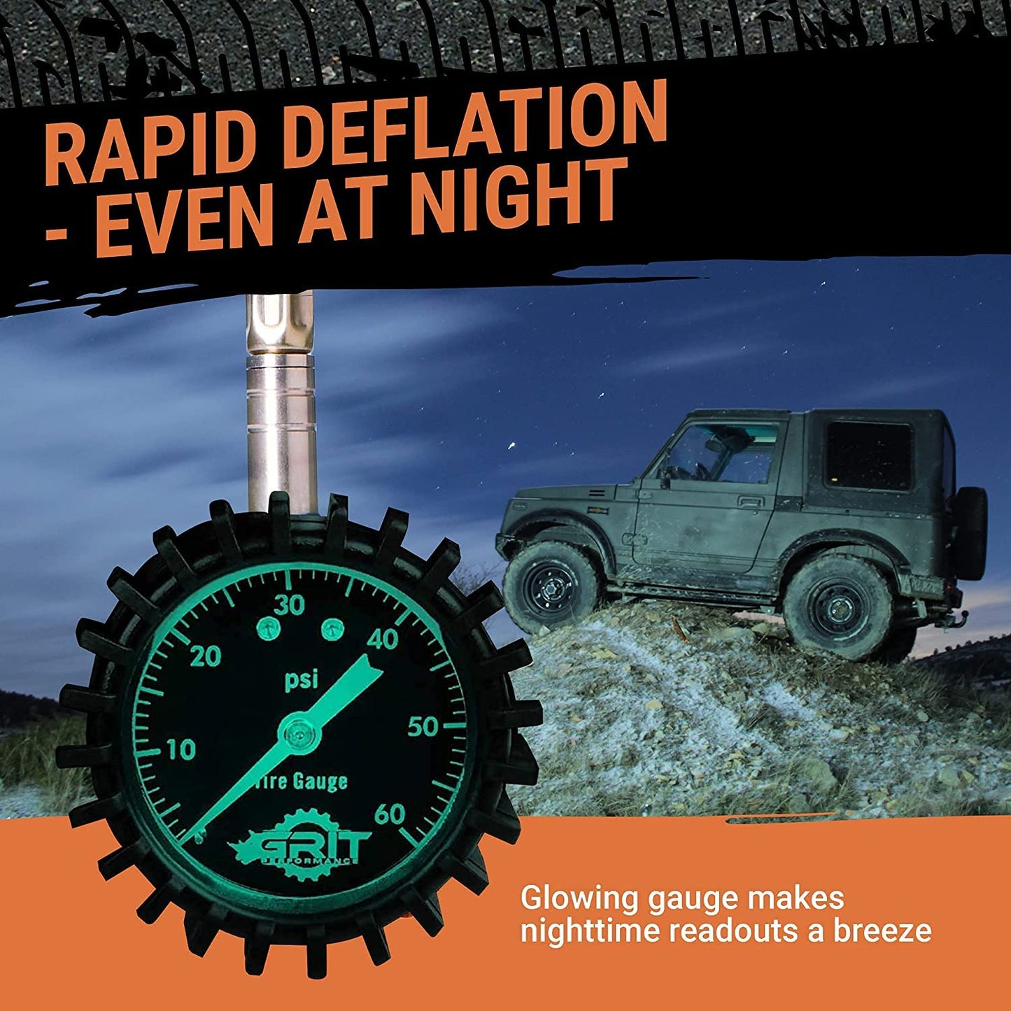 Tire Pressure Gauge (0-60 PSI) Heavy Duty, with Custom Foam Case, Chrome Caps & Valve Core Repair Tool, Rapid Air Pressure Gauge, Tire Deflators Offroad Accessories, 4x4 Tires