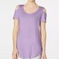 JM Collection Women's Cold-Shoulder Swing T-Shirt Med Purple Size Large