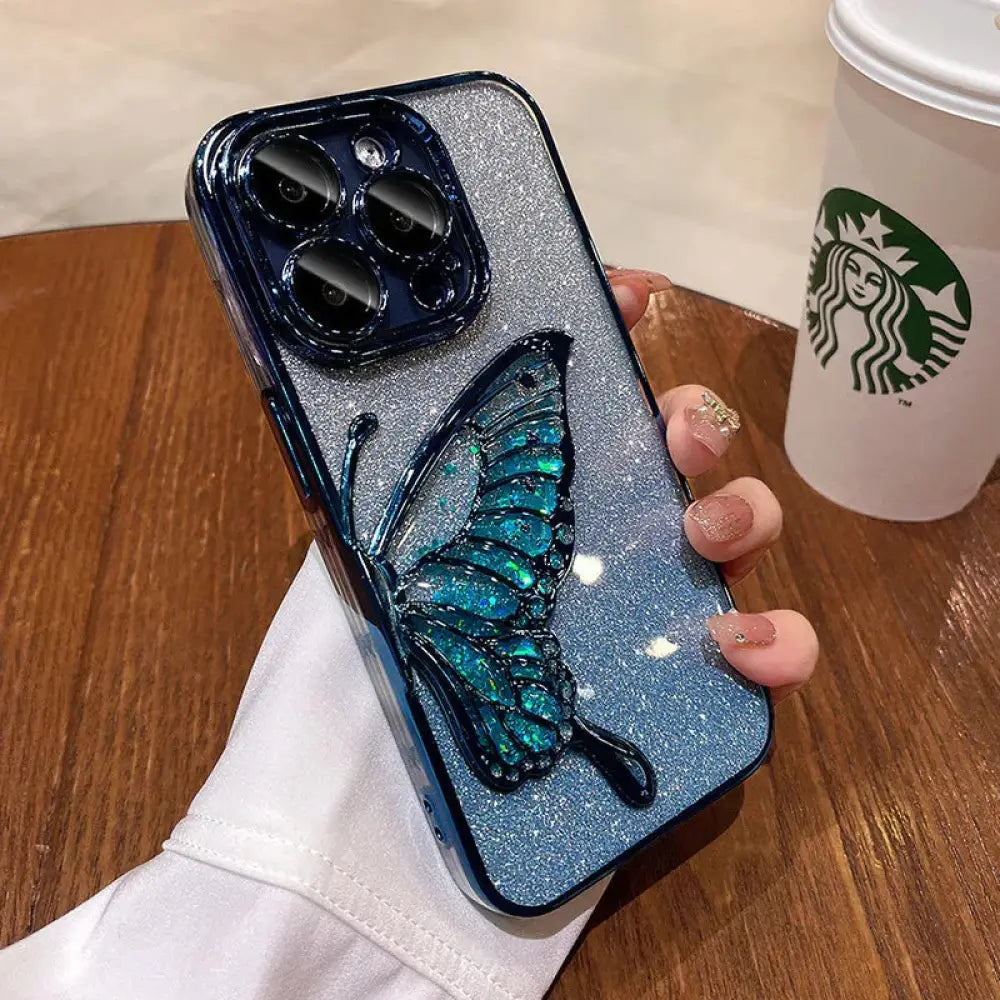 Shatterproof Quicksand Butterfly Crystal Phone Case