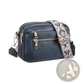 Triple Zipper Floral Strap Colorblock Crossbody Bag