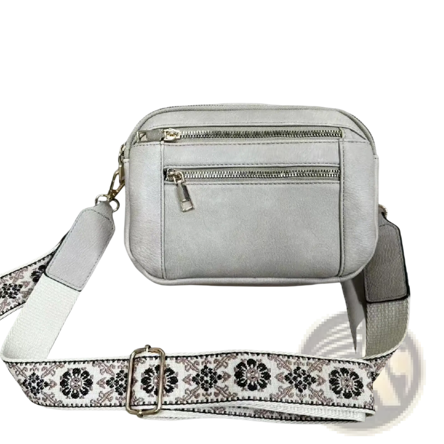 Triple Zipper Floral Strap Colorblock Crossbody Bag