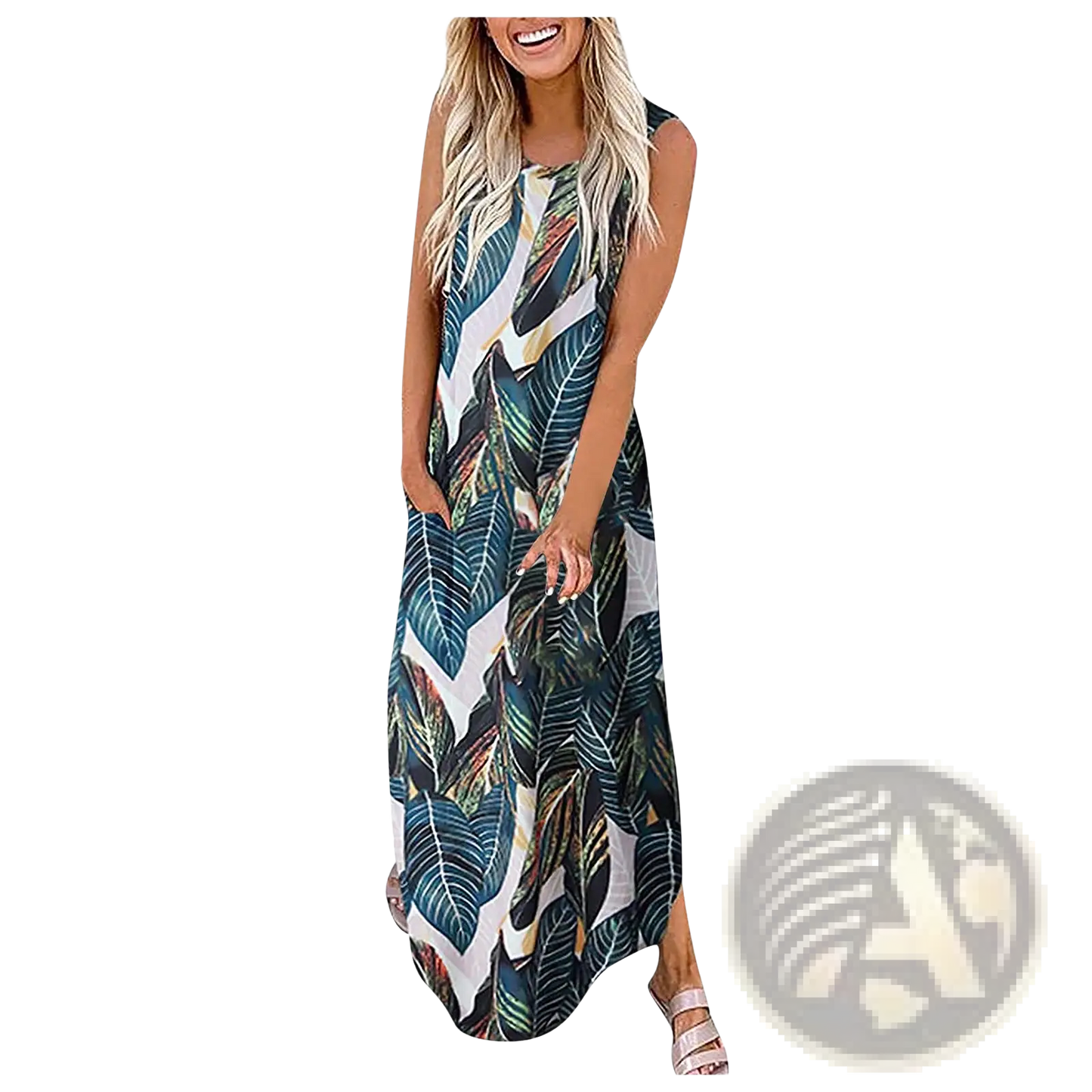 Tropical Print Sleeveless Irregular Hem Maxi Dress