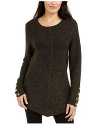 Alfani Women's Metallic Swing Sweater Black Size Petite Small