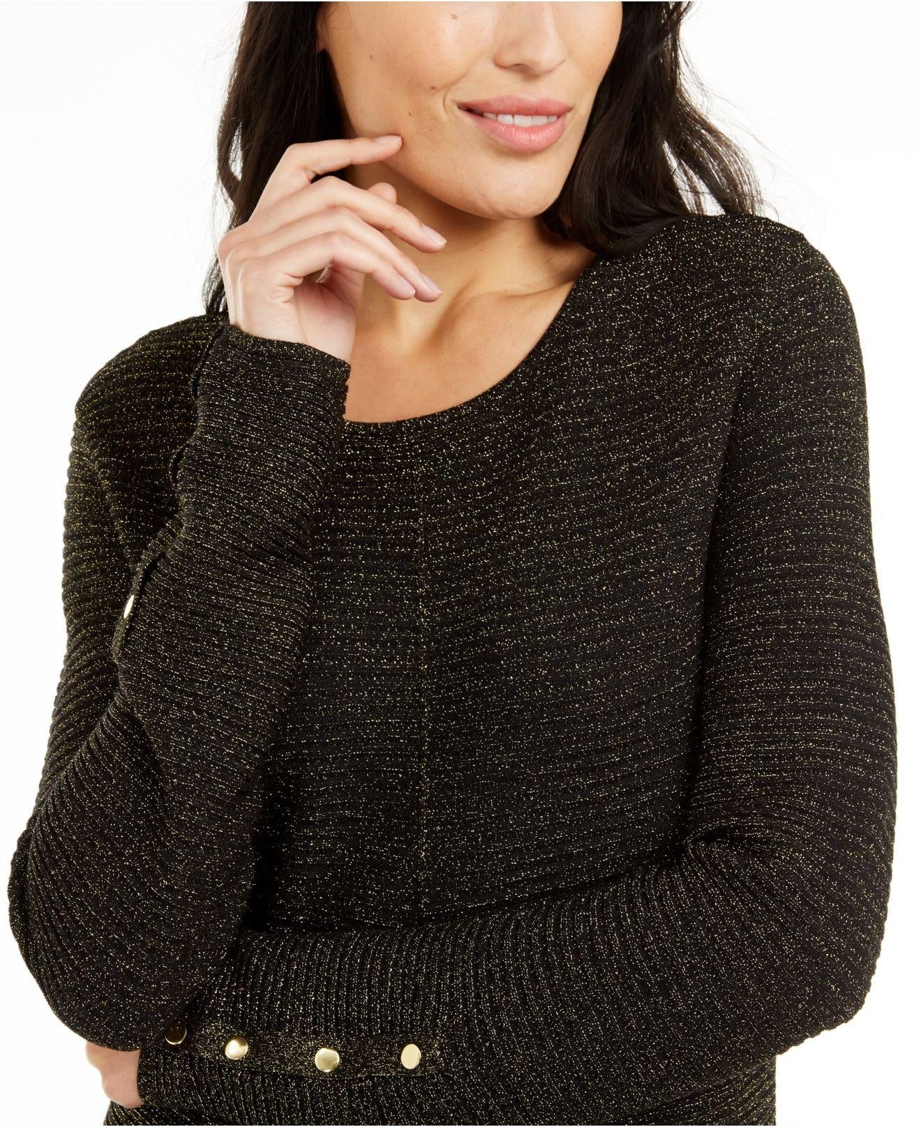 Alfani Women's Metallic Swing Sweater Black Size Petite Small