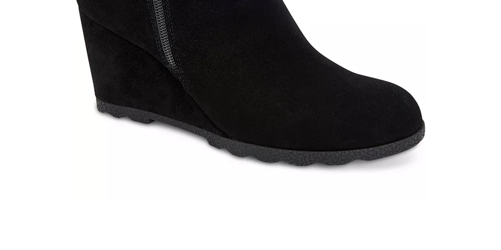 Alfani Women's Step 'N Flex Oreena Faux-Fur-Cuff Wedge Booties Black Size 10 M