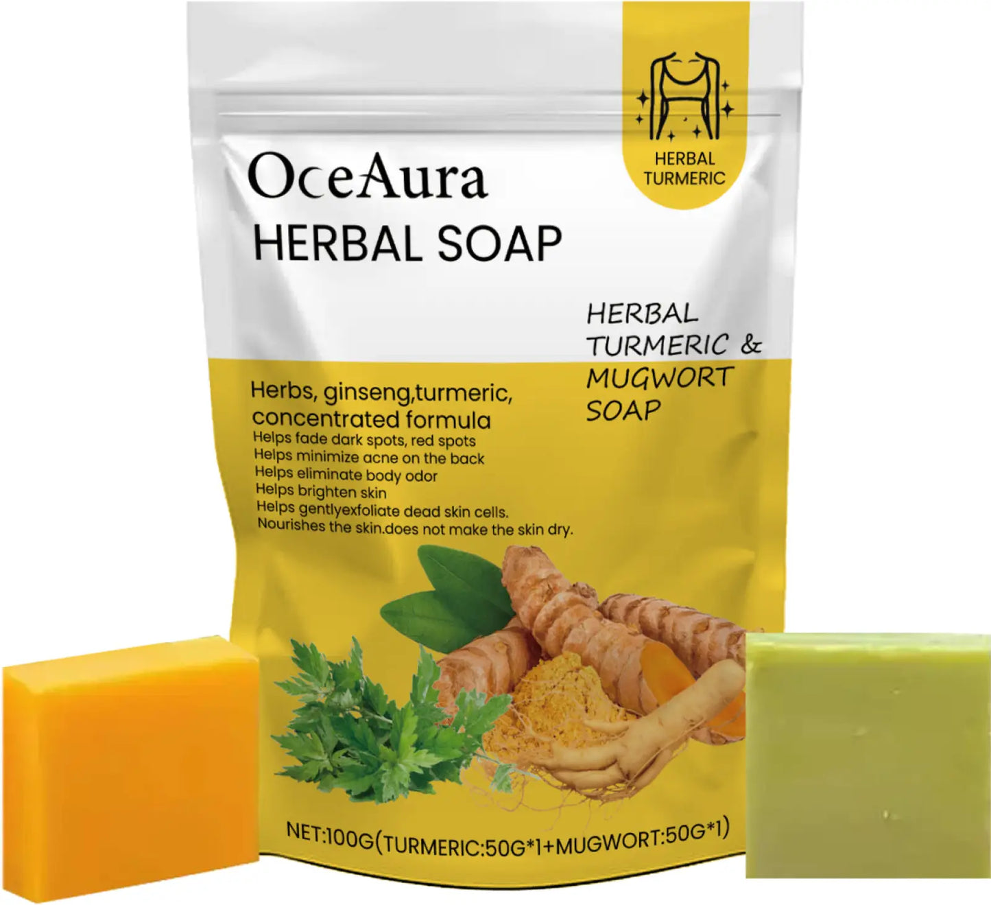 Turmeric and Mugwort Herbal Soap Bar Set 2pc