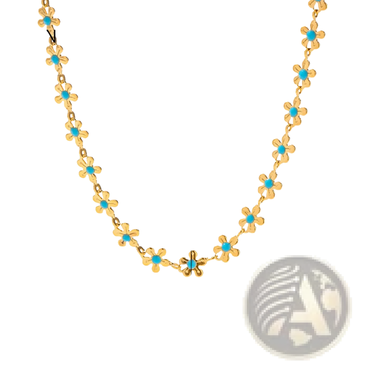 Turquoise Daisy Gold Chain Necklace and Bracelet Set