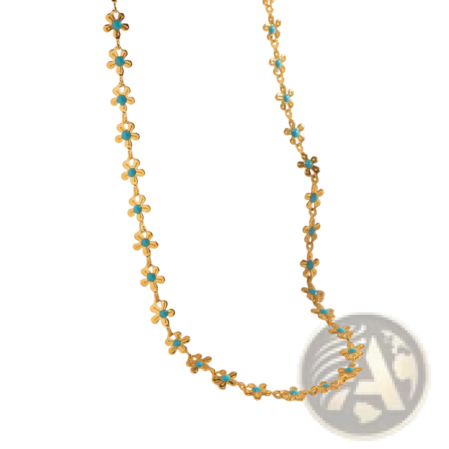 Turquoise Daisy Gold Chain Necklace and Bracelet Set