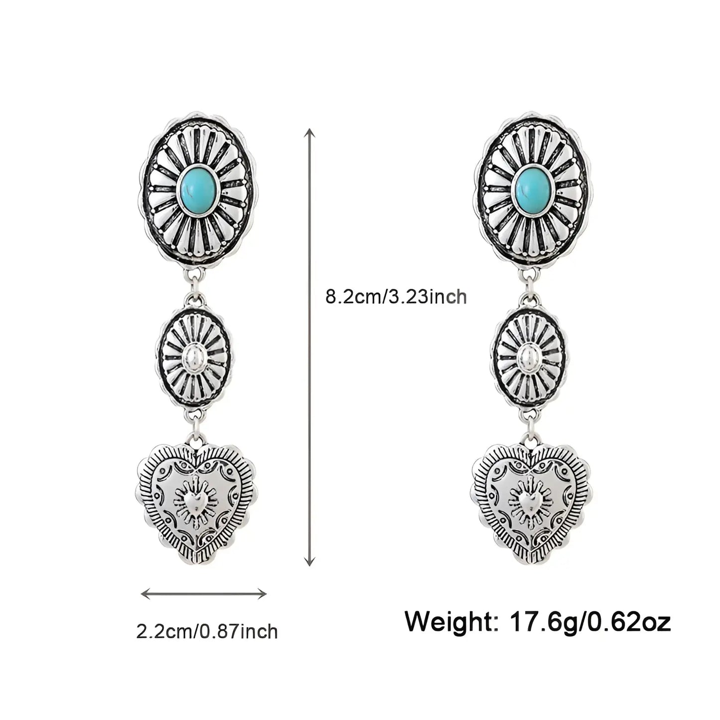Turquoise Heart and Sunburst Silver Jewelry Set