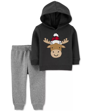 Carter's Baby Boys 2 Pc Moose Hoodie & Jogger Pants Set Charcoal Size 4T
