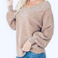 Frankie & Pop Women's Balloon Sleeve Detail Knit Lightweight Spring V neck Pullover Sweater Brown Size X-Large