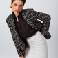Black & White Tweed Checkers Blazer – Women’s Chic Tailored Jacket