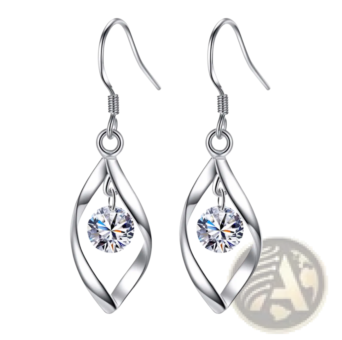 Twisted Teardrop Silver Earrings with Faceted Crystal Crystal