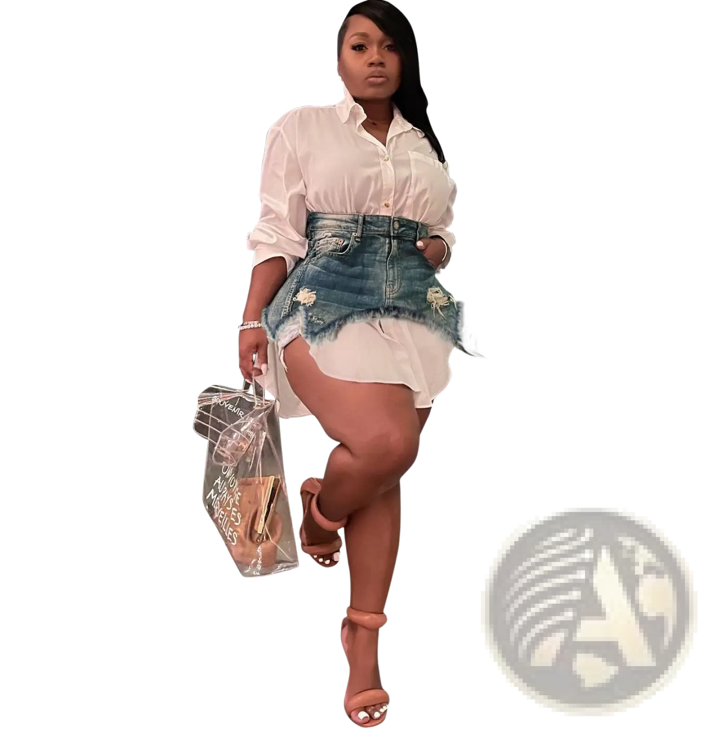 Two Piece Denim Mini Skirt and Button Up Shirt Set