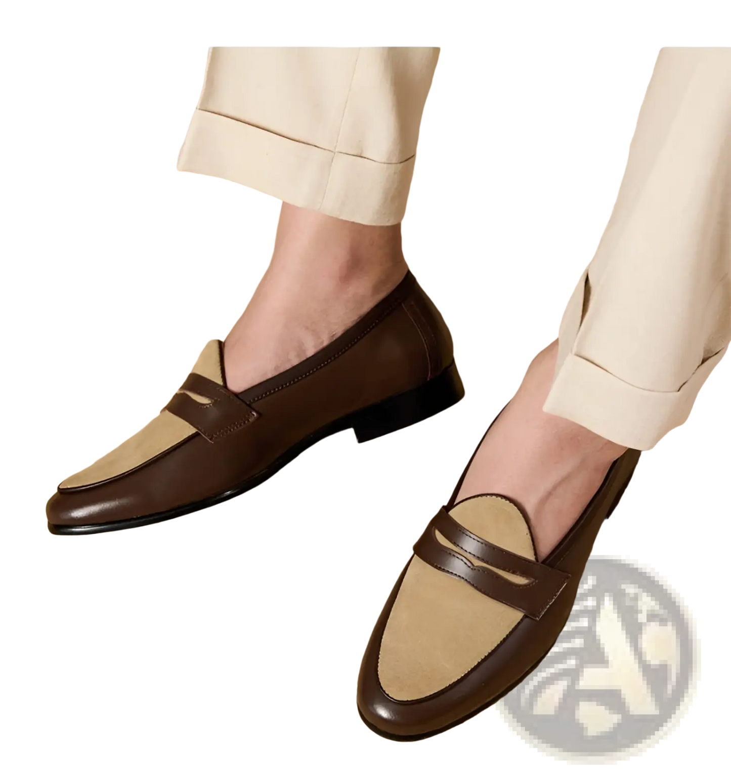 Two Tone British Style Suede Loafers with Block Heel