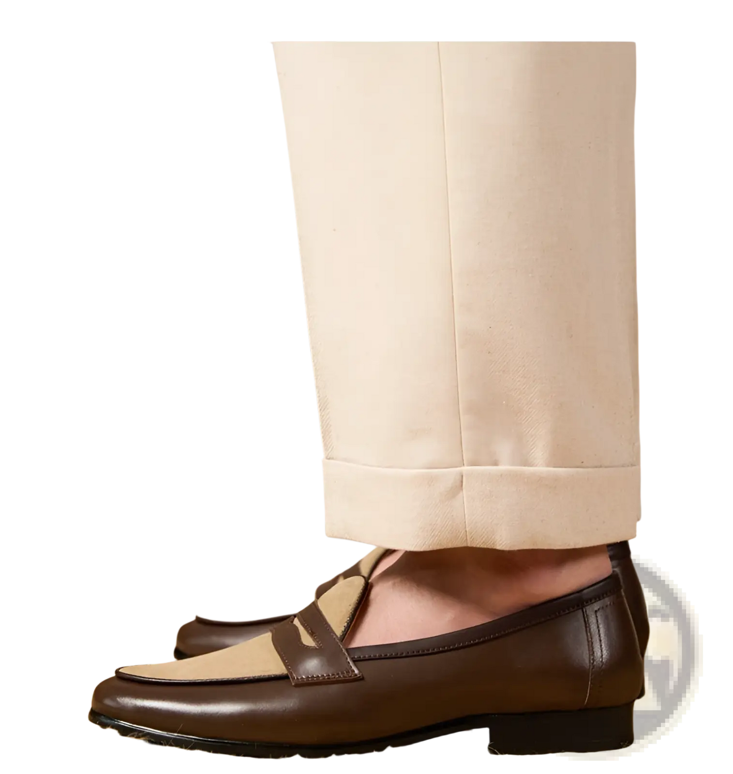 Two Tone British Style Suede Loafers with Block Heel