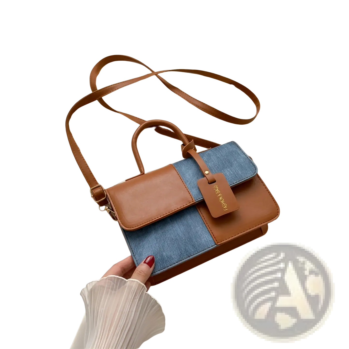 Two Tone Denim Patchwork Crossbody Bag