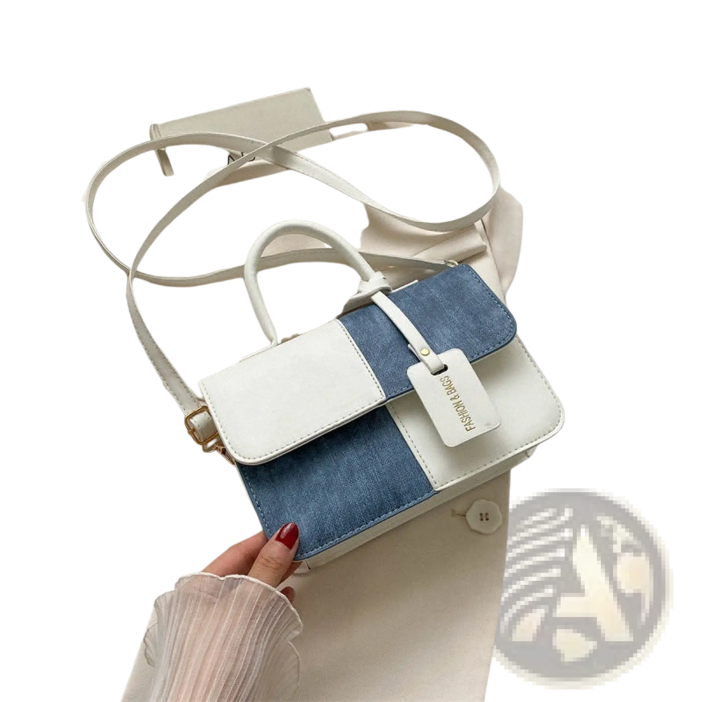 Two Tone Denim Patchwork Crossbody Bag