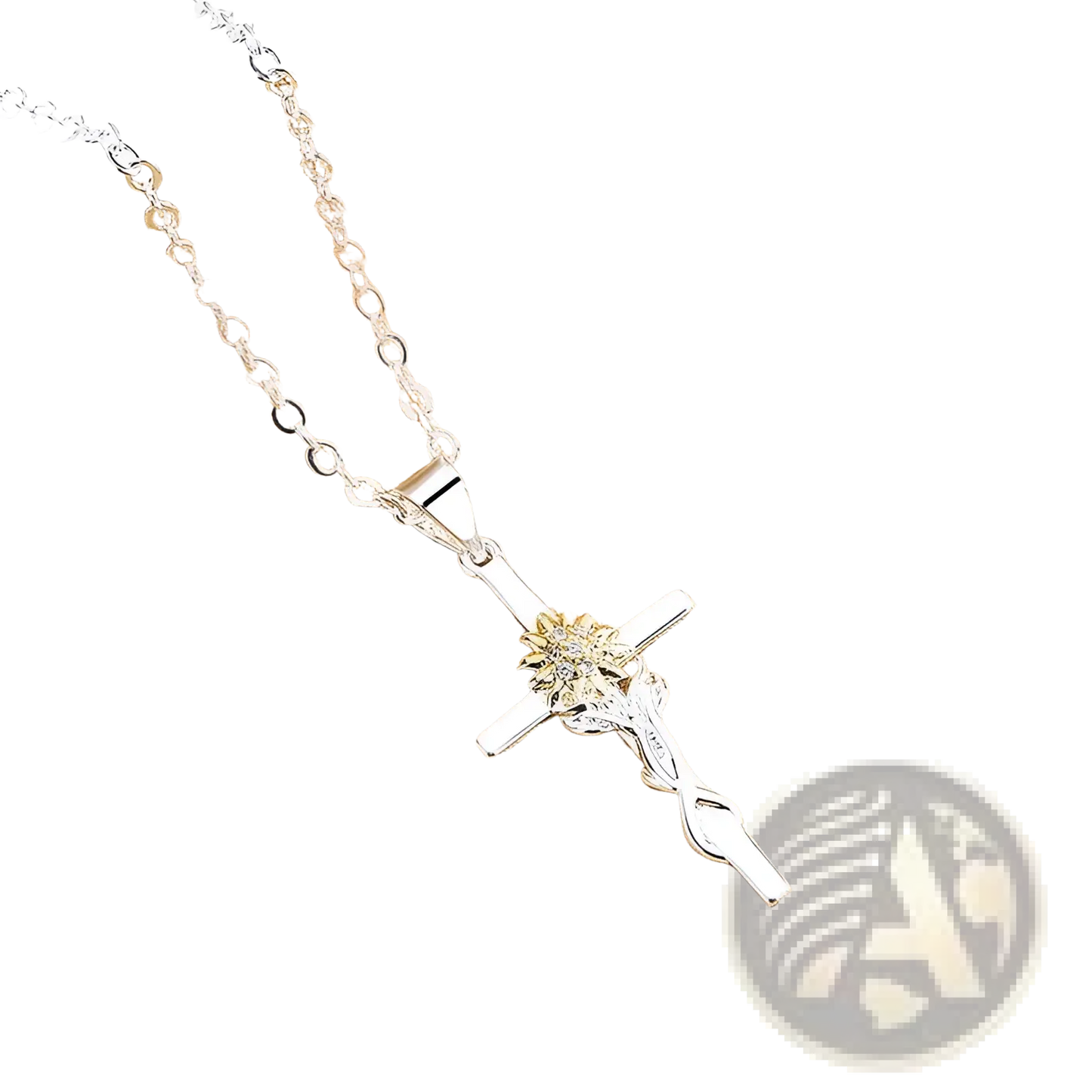 Two-tone Silver and Gold Sunflower Cross Pendant Necklace