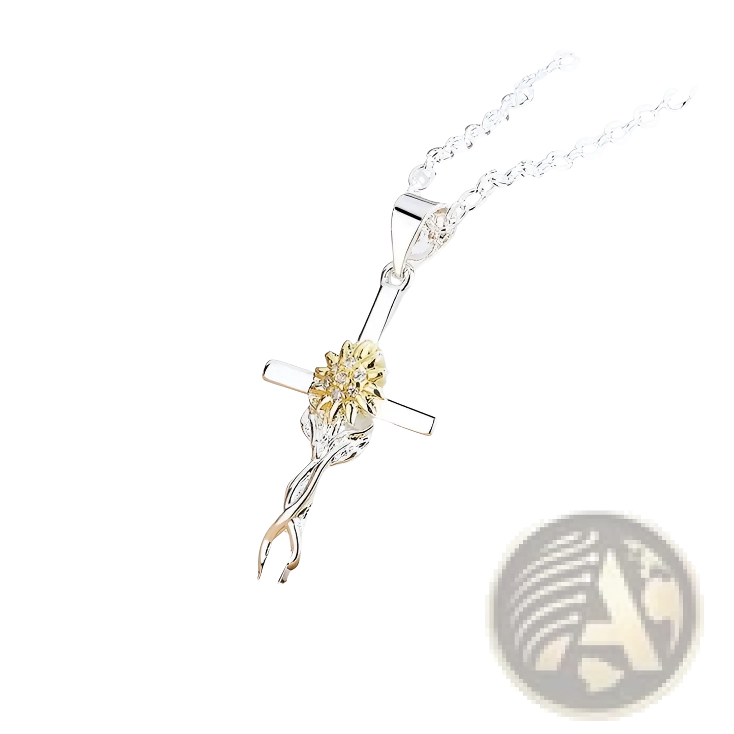 Two-tone Silver and Gold Sunflower Cross Pendant Necklace